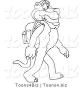 Line Art Vector Illustration of a Cartoon Panther Mascot Walking to School by Mascot Junction