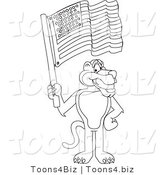 Line Art Vector Illustration of a Cartoon Panther Mascot Waving an American Flag by Mascot Junction