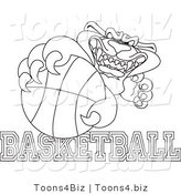 Line Art Vector Illustration of a Cartoon Panther Mascot with Basketball Text by Mascot Junction