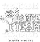 Line Art Vector Illustration of a Cartoon Panther Mascot with Dance Team Text by Mascot Junction