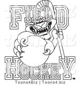 Line Art Vector Illustration of a Cartoon Panther Mascot with Field Hockey Text by Mascot Junction