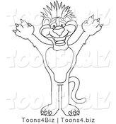 Line Art Vector Illustration of a Cartoon Panther Mascot with Funky Hair by Mascot Junction