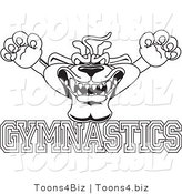 Line Art Vector Illustration of a Cartoon Panther Mascot with Gymnastics Text by Mascot Junction