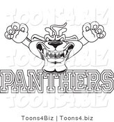 Line Art Vector Illustration of a Cartoon Panther Mascot with PANTHERS Text by Mascot Junction