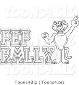 Line Art Vector Illustration of a Cartoon Panther Mascot with Pep Rally Text by Mascot Junction