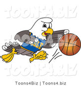 Vector Illustration of a Bald Eagle Mascot Dribbling a Basketball by Mascot Junction