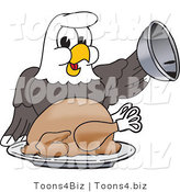 Vector Illustration of a Bald Eagle Mascot Serving Thanksgiving Turkey by Mascot Junction