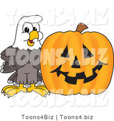 Vector Illustration of a Bald Eagle Mascot with a Pumpkin by Mascot Junction