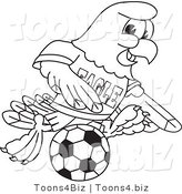 Vector Illustration of a Bald Eagle Playing Soccer Outline by Mascot Junction