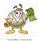 Vector Illustration of a Baseball Mascot Holding a Dollar Bill by Mascot Junction