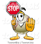 Vector Illustration of a Baseball Mascot Holding a Stop Sign by Mascot Junction