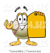 Vector Illustration of a Baseball Mascot Holding a Yellow Sales Price Tag by Toons4Biz