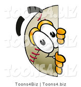 Vector Illustration of a Baseball Mascot Peeking Around a Corner by Mascot Junction