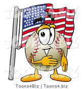 Vector Illustration of a Baseball Mascot Pledging Allegiance to an American Flag by Mascot Junction