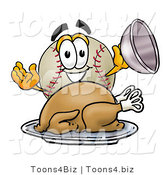 Vector Illustration of a Baseball Mascot Serving a Thanksgiving Turkey on a Platter by Toons4Biz