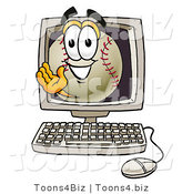 Vector Illustration of a Baseball Mascot Waving from Inside a Computer Screen by Mascot Junction
