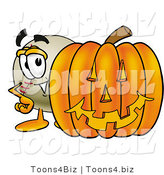 Vector Illustration of a Baseball Mascot with a Carved Halloween Pumpkin by Toons4Biz