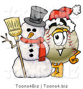 Vector Illustration of a Baseball Mascot with a Snowman on Christmas by Mascot Junction