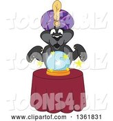 Vector Illustration of a Black Panther School Mascot Fortune Teller Looking into a Crystal Ball, Symbolizing Being Proactive by Mascot Junction