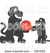 Vector Illustration of a Black Panther School Mascot Giving a Cub a Ball, Symbolizing Compassion by Mascot Junction