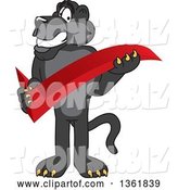 Vector Illustration of a Black Panther School Mascot Holding a Check Mark, Symbolizing Acceptance by Mascot Junction