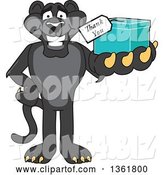 Vector Illustration of a Black Panther School Mascot Holding out a Thank You Gift, Symbolizing Gratitude by Mascot Junction