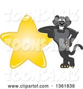 Vector Illustration of a Black Panther School Mascot Leaning on a Star, Symbolizing Excellence by Mascot Junction