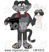 Vector Illustration of a Black Panther School Mascot Magician Holding a Hat and Rabbit, Symbolizing Being Resourceful by Mascot Junction