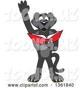 Vector Illustration of a Black Panther School Mascot Raising a Hand and Reading a Book, Symbolizing Determination by Mascot Junction