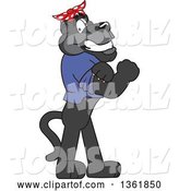 Vector Illustration of a Black Panther School Mascot Riveter Flexing His Muscles, Symbolizing Determination by Mascot Junction