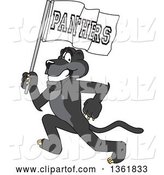 Vector Illustration of a Black Panther School Mascot Running with a Flag, Symbolizing Pride by Mascot Junction