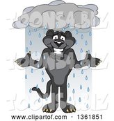 Vector Illustration of a Black Panther School Mascot Shrugging in the Rain, Symbolizing Acceptance by Mascot Junction