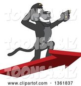 Vector Illustration of a Black Panther School Mascot Standing on an Arrow and Pointing, Symbolizing Leadership by Mascot Junction