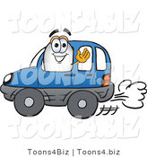 Vector Illustration of a Blimp Mascot Driving a Blue Car and Waving by Mascot Junction