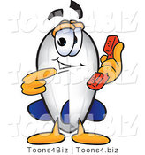 Vector Illustration of a Blimp Mascot Holding and Pointing to a Telephone by Mascot Junction