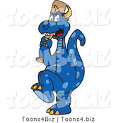 Vector Illustration of a Blue Cartoon Dragon Mascot Batting During a Baseball Game by Mascot Junction