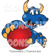 Vector Illustration of a Blue Cartoon Dragon Mascot Grabbing a Ball by Mascot Junction
