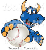 Vector Illustration of a Blue Cartoon Dragon Mascot Grabbing a Baseball by Mascot Junction