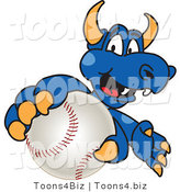 Vector Illustration of a Blue Cartoon Dragon Mascot Grabbing a Baseball by Toons4Biz