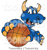 Vector Illustration of a Blue Cartoon Dragon Mascot Grabbing a Basketball by Mascot Junction