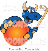 Vector Illustration of a Blue Cartoon Dragon Mascot Grabbing a Field Hockey Ball by Mascot Junction