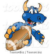 Vector Illustration of a Blue Cartoon Dragon Mascot Grabbing a Football by Mascot Junction