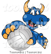 Vector Illustration of a Blue Cartoon Dragon Mascot Grabbing a Volleyball by Mascot Junction
