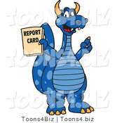 Vector Illustration of a Blue Cartoon Dragon Mascot Holding a Report Card by Mascot Junction