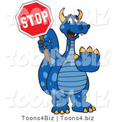 Vector Illustration of a Blue Cartoon Dragon Mascot Holding a Stop Sign by Mascot Junction