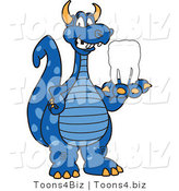 Vector Illustration of a Blue Cartoon Dragon Mascot Holding a Tooth by Toons4Biz