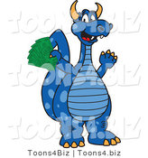 Vector Illustration of a Blue Cartoon Dragon Mascot Holding Cash Money by Mascot Junction