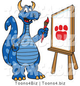Vector Illustration of a Blue Cartoon Dragon Mascot Painting a Paw Print by Mascot Junction