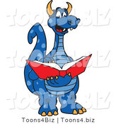 Vector Illustration of a Blue Cartoon Dragon Mascot Reading by Mascot Junction