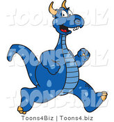 Vector Illustration of a Blue Cartoon Dragon Mascot Running by Mascot Junction